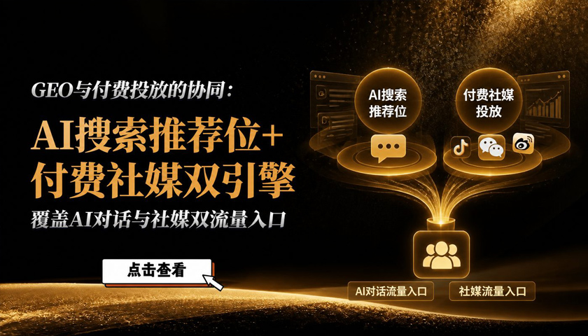  GEO与付费投放的协同：AI搜索推荐位+付费社媒双引擎，覆盖AI对话与社媒双流量入口