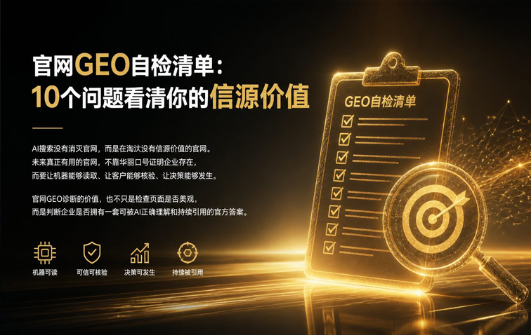 官网GEO自检清单：10个问题看清你的信源价值。【第3篇▸讲清单】